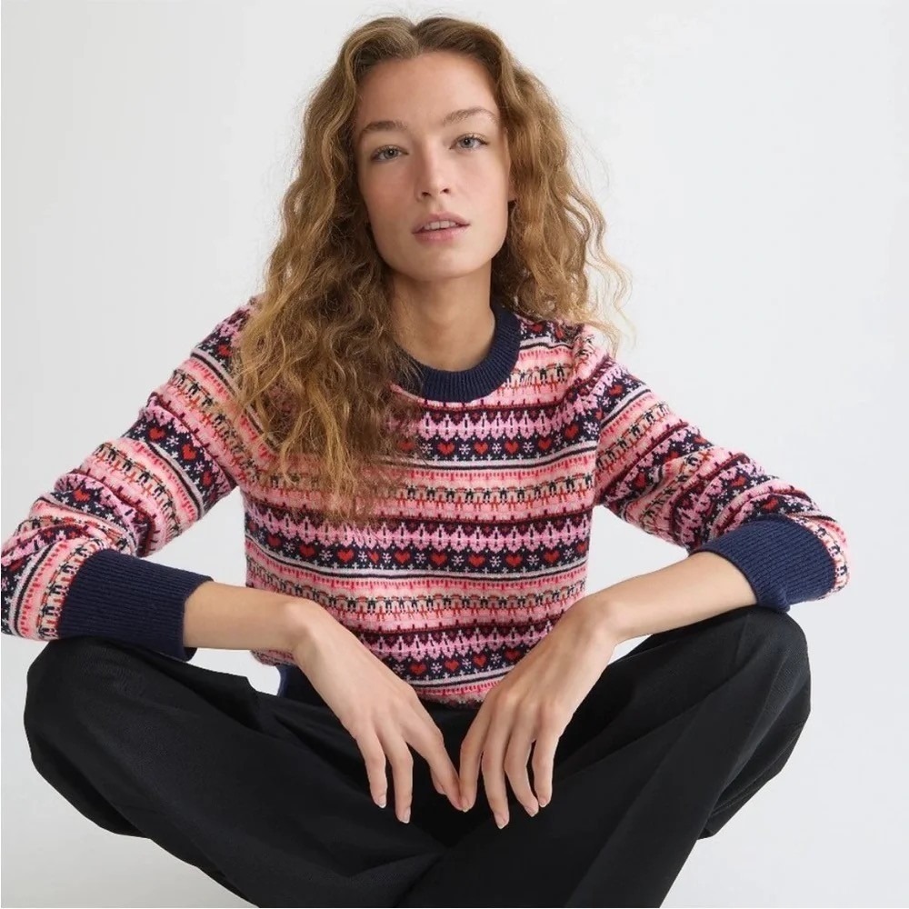 NWT!! J. CREW Fair Isle Crewneck Sweater Lambswool Wool Knit Blend XX-Small XXS